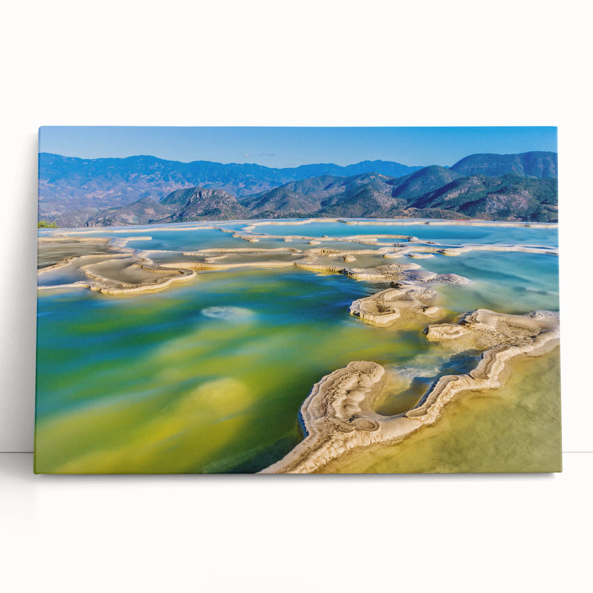 Black and white stretched canvas depicting a serene Oaxaca landscape, ideal for kitchen wall art or bedroom ambiance.