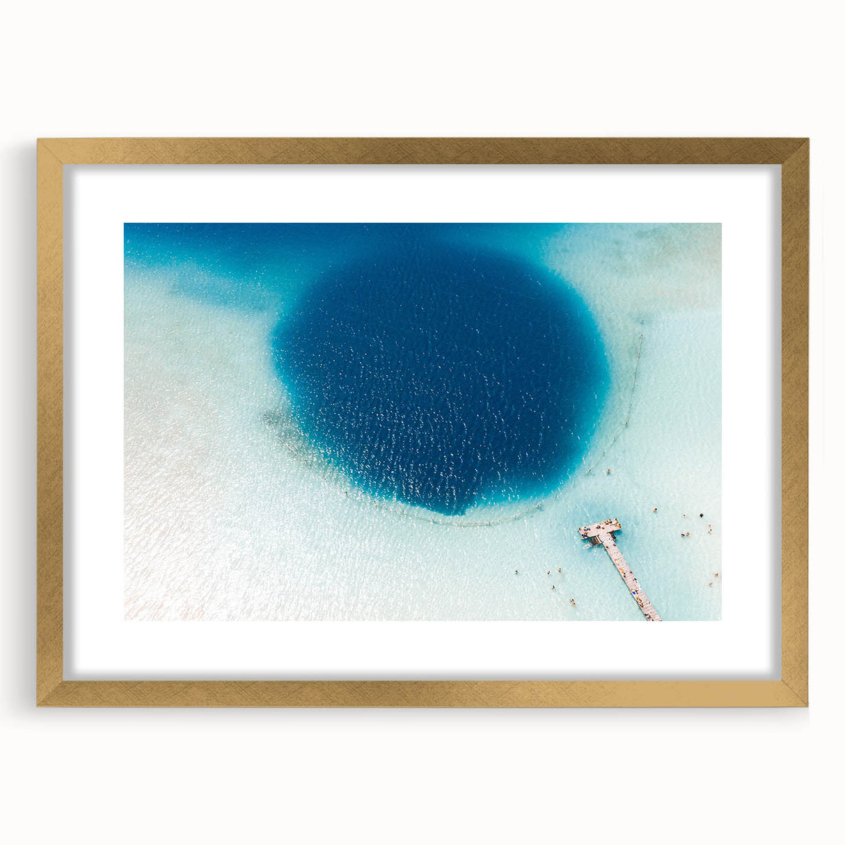 Extra large abstract art print featuring textured scenery of Quintana Roo in a gold frame, ideal for living room decor.