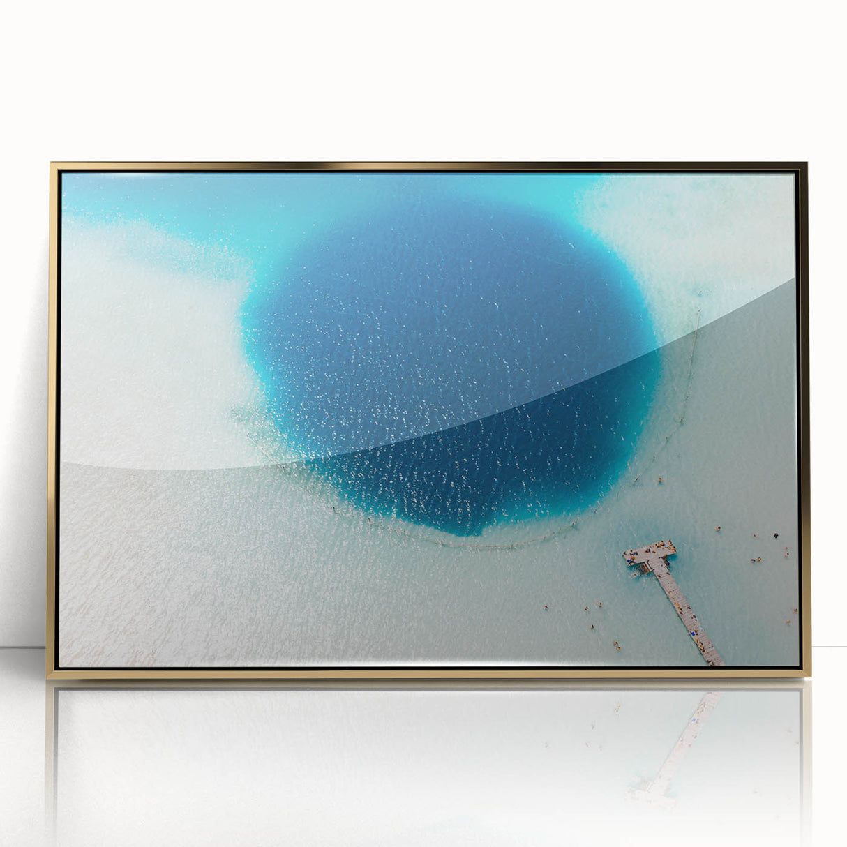 Framed acrylic print of Quintana Roo scenery with gold tones, ideal for modern art wall decor.