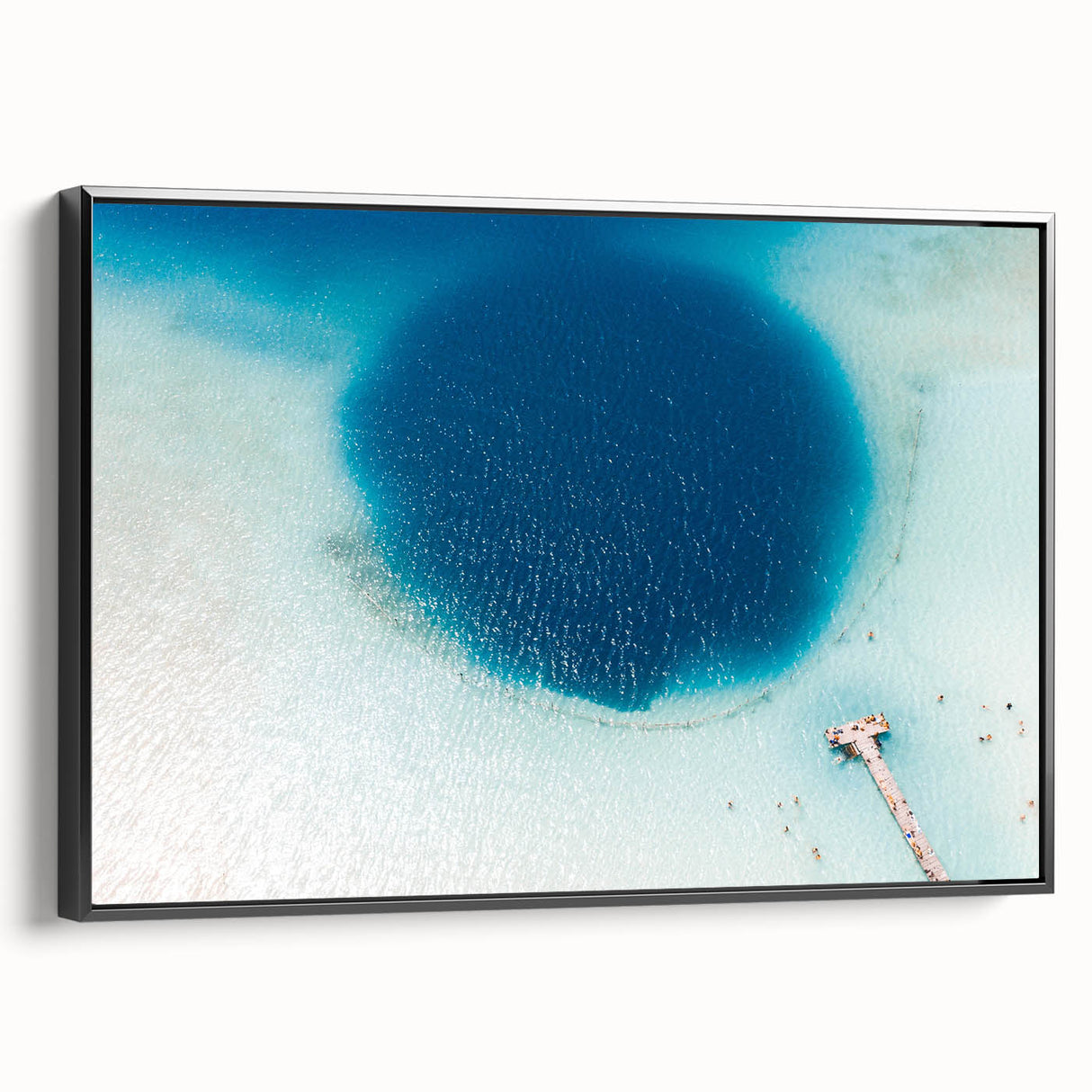 Black and white wall art featuring a vintage poster art style landscape of Quintana Roo on framed canvas.