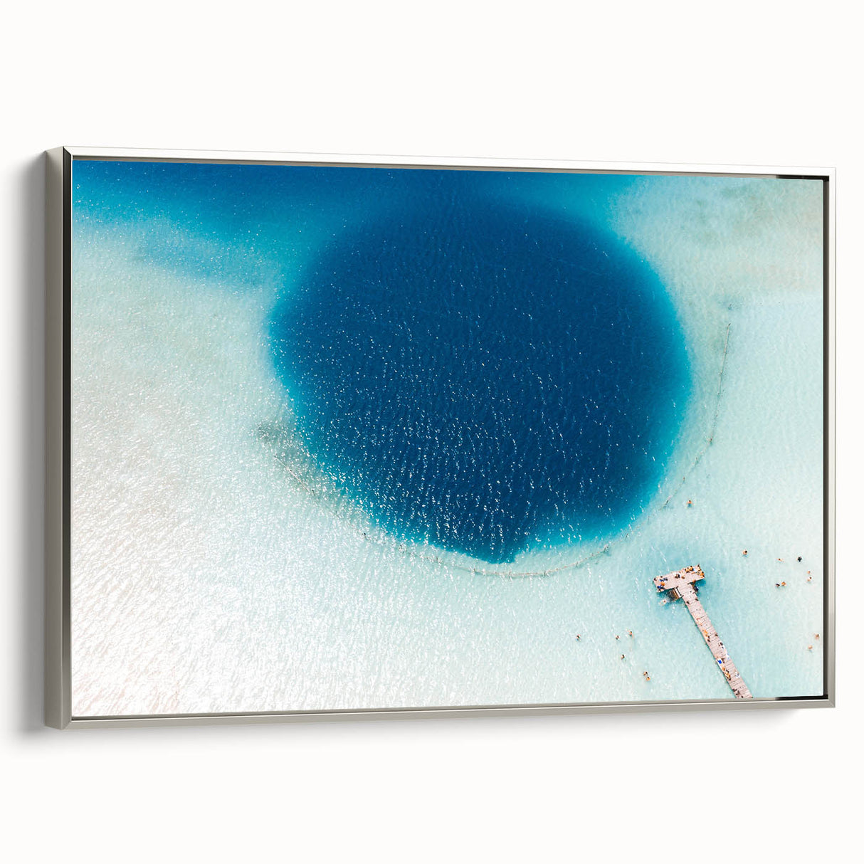 Framed canvas landscape art painting depicting Quintana Roo, Mexico, with vibrant colors on a black background.