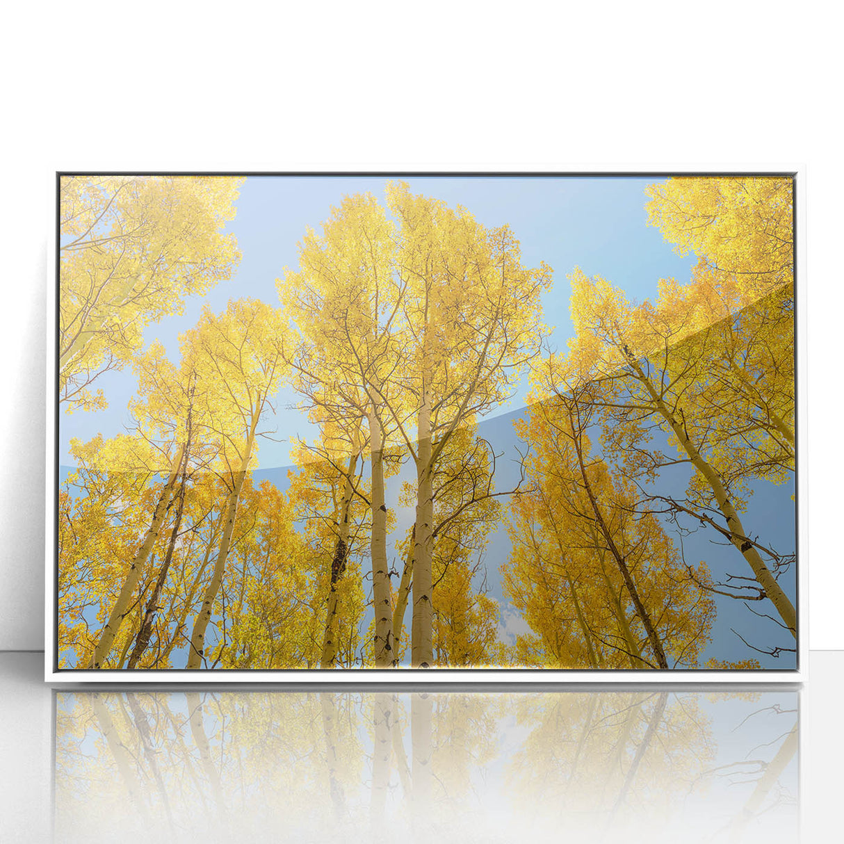 Framed acrylic print of Aspen, Colorado scenery in art deco style with muted earth tones, ideal for modern art wall decor.