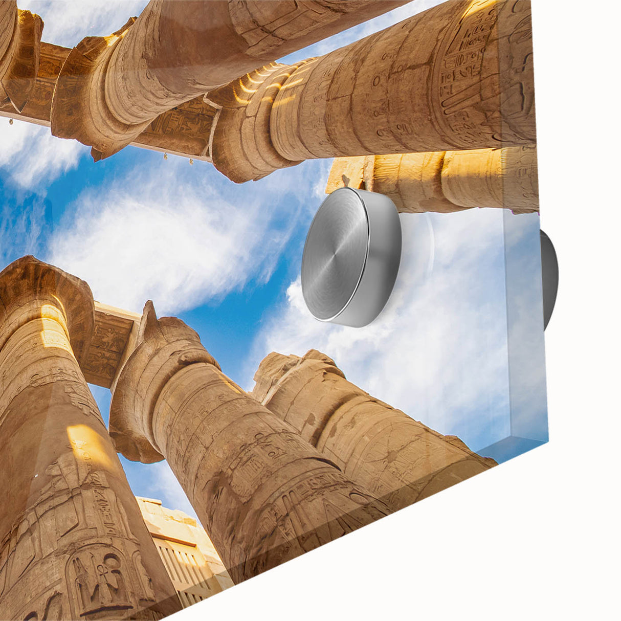 Large abstract depiction of Egyptian scenery in muted earth tones on acrylic glass, suitable for dining room art.