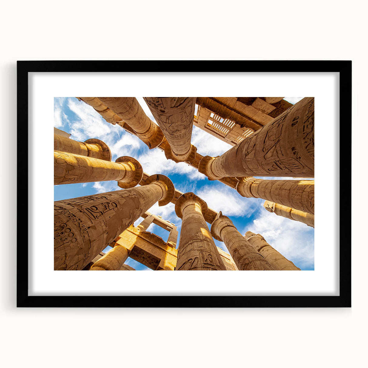 Extra large abstract art print depicting vibrant, colorful African scenery on a textured canvas, framed in black.