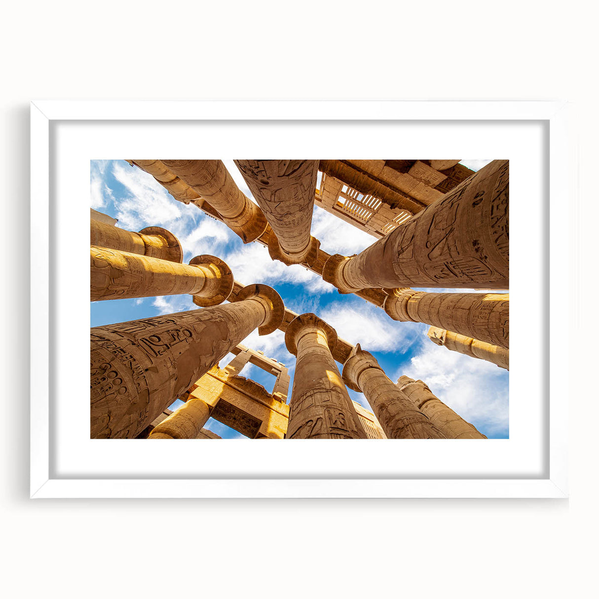 Extra large abstract art print of African scenery in textured tones, framed with a white mat, ideal for living room decor.