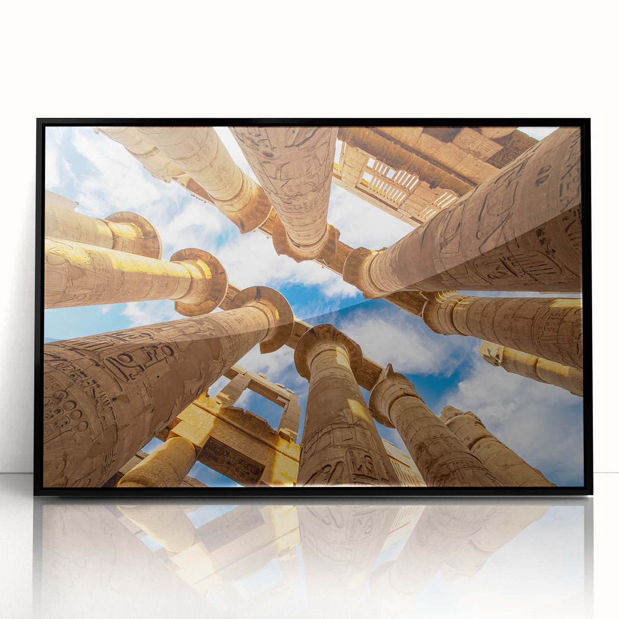 Framed acrylic print featuring a large abstract depiction of an African landscape in earth tones.