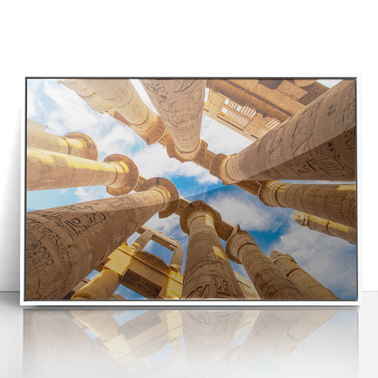 Large art print of an Egyptian landscape on a framed acrylic, featuring neutral earth tones, ideal for modern art wall decor.