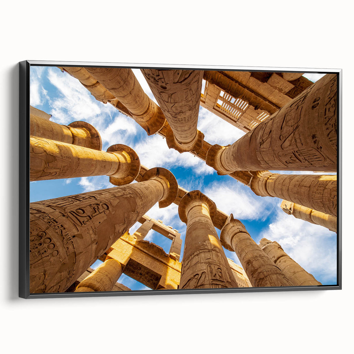 Black and white framed canvas featuring a vintage-style Egyptian landscape, suitable for bedroom wall art.