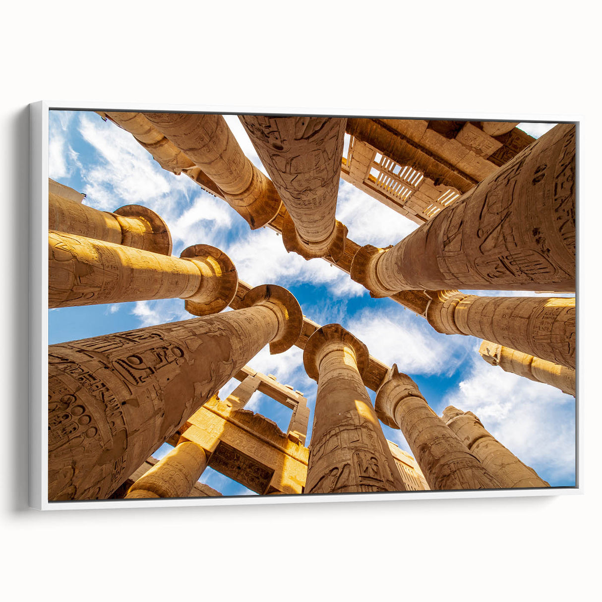 Framed canvas depicting an Egyptian landscape in black and white, ideal for bedroom wall art.