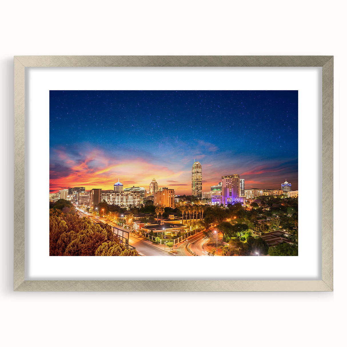 Textured abstract art print of a South African scenery in muted earth tones on a framed canvas, suitable for bedroom decor.