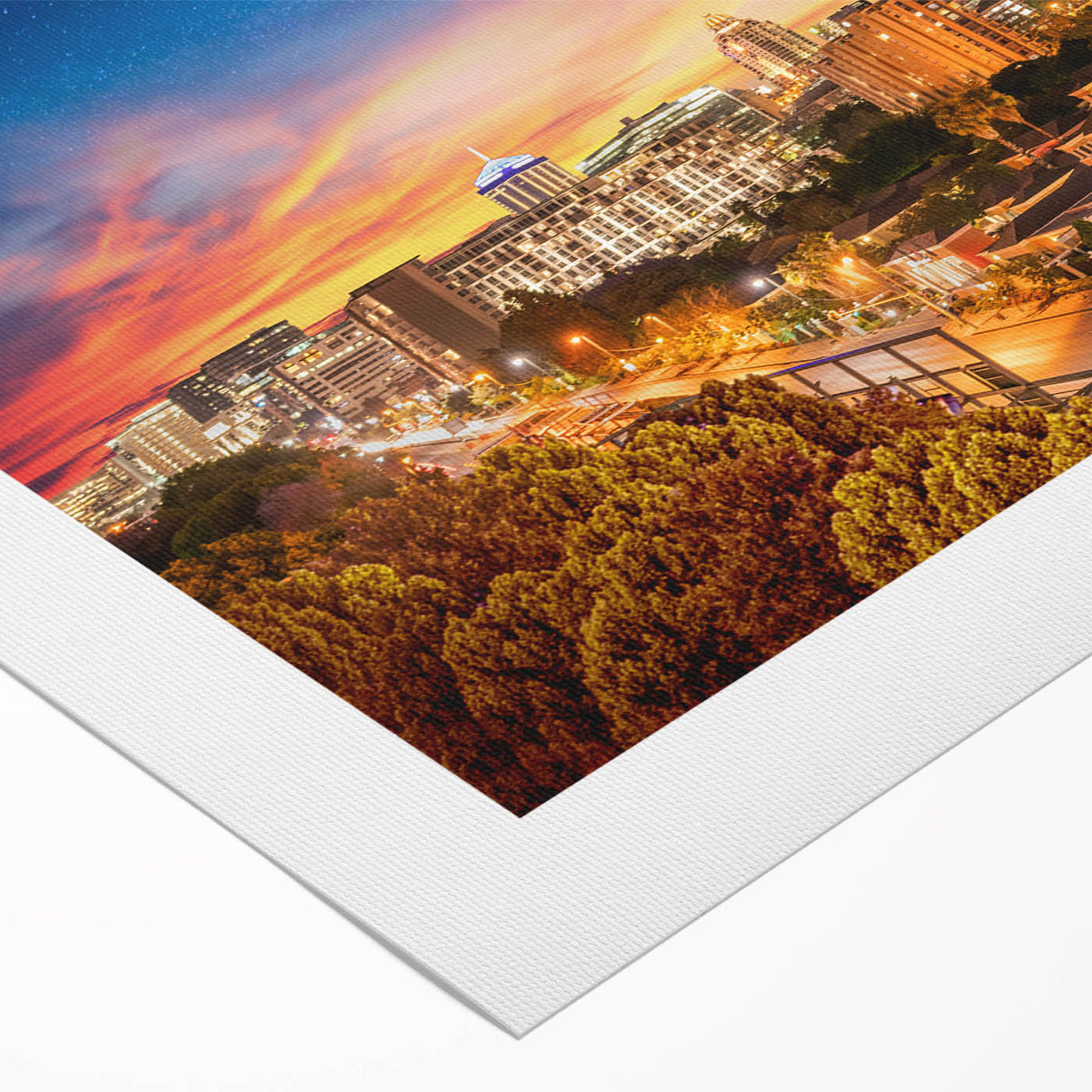 Art deco poster featuring a stylized South African landscape in muted earth tones on rolled canvas.