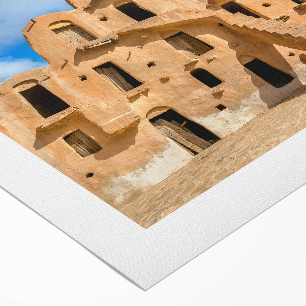 Art deco poster of a Tunisian landscape in muted earth tones on rolled canvas, suitable for dining room decor.