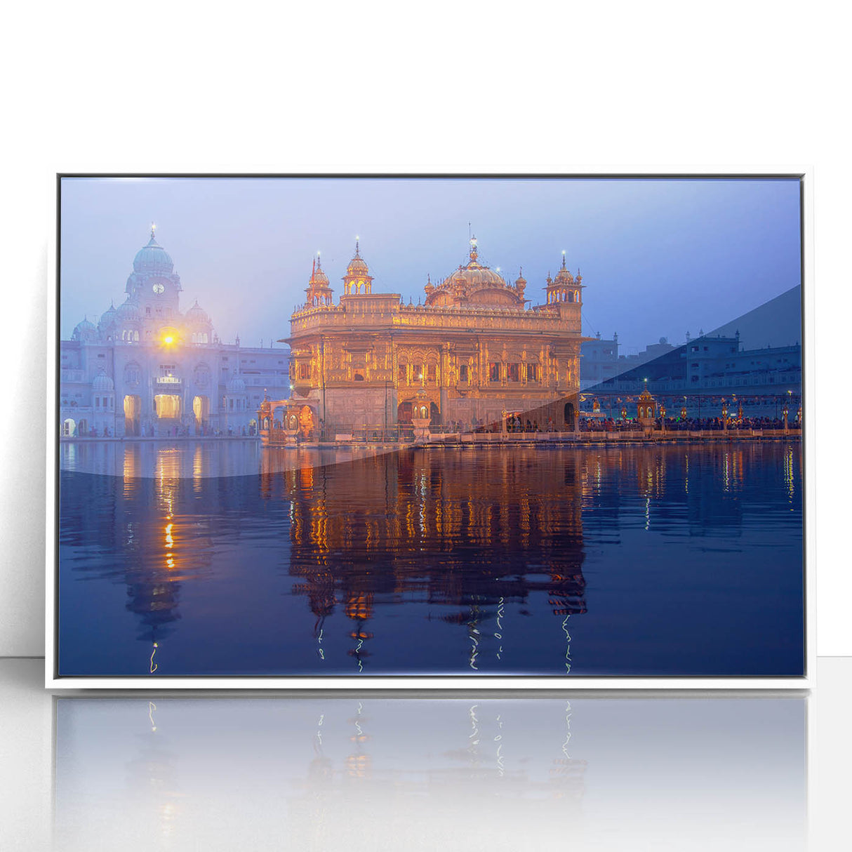 Art deco poster of a stylized Indian landscape in muted colors on a white acrylic frame, suitable for modern art wall decor.