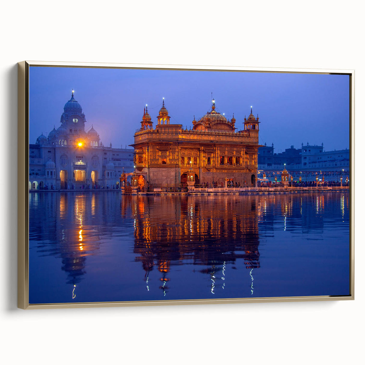 Framed canvas depicting a vintage-style Indian landscape in muted gold and black tones, ideal for bedroom wall decor.