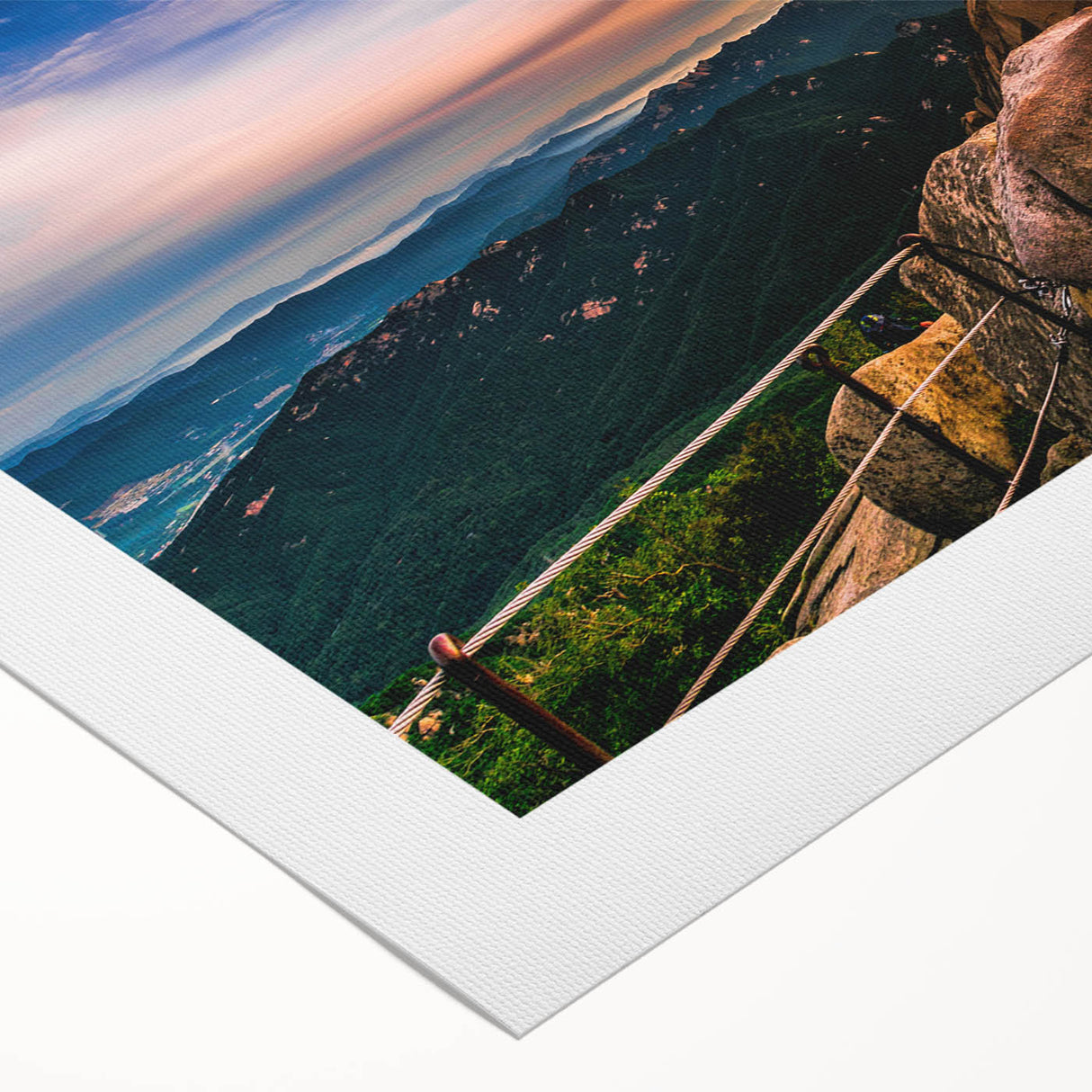 Art deco poster featuring a serene Korean landscape in soft pastel hues on rolled canvas, suitable for dining room decor.