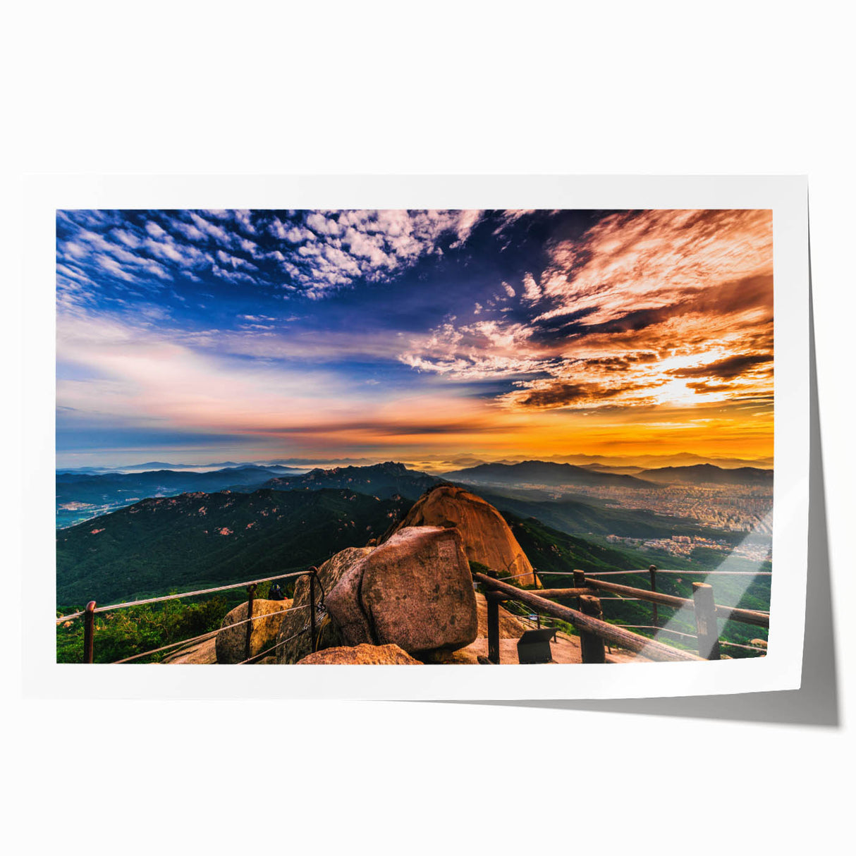 Extra large rolled print of a serene Korean landscape in soft pastel shades, ideal for art wall dining room.