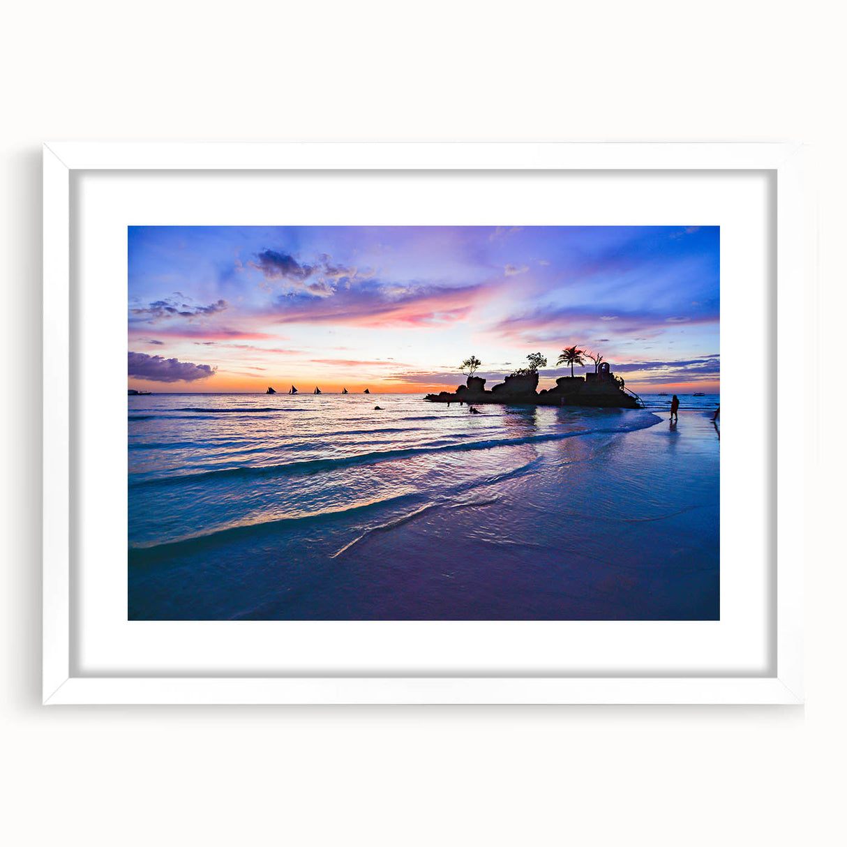 Abstract art print of a Philippine landscape in muted earth tones on a white framed canvas, ideal for dining room decor.