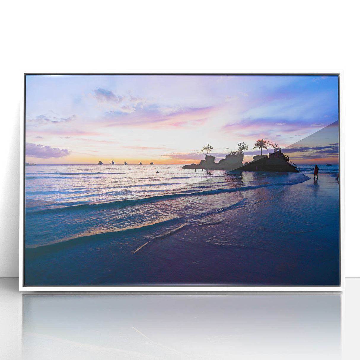 Art deco poster of a Philippine landscape in muted colors on a framed acrylic, ideal for modern art wall decor.