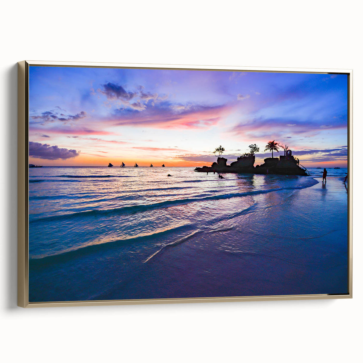 Framed canvas depicting a vintage-style Philippine landscape in black with gold accents, ideal for bedroom decor.