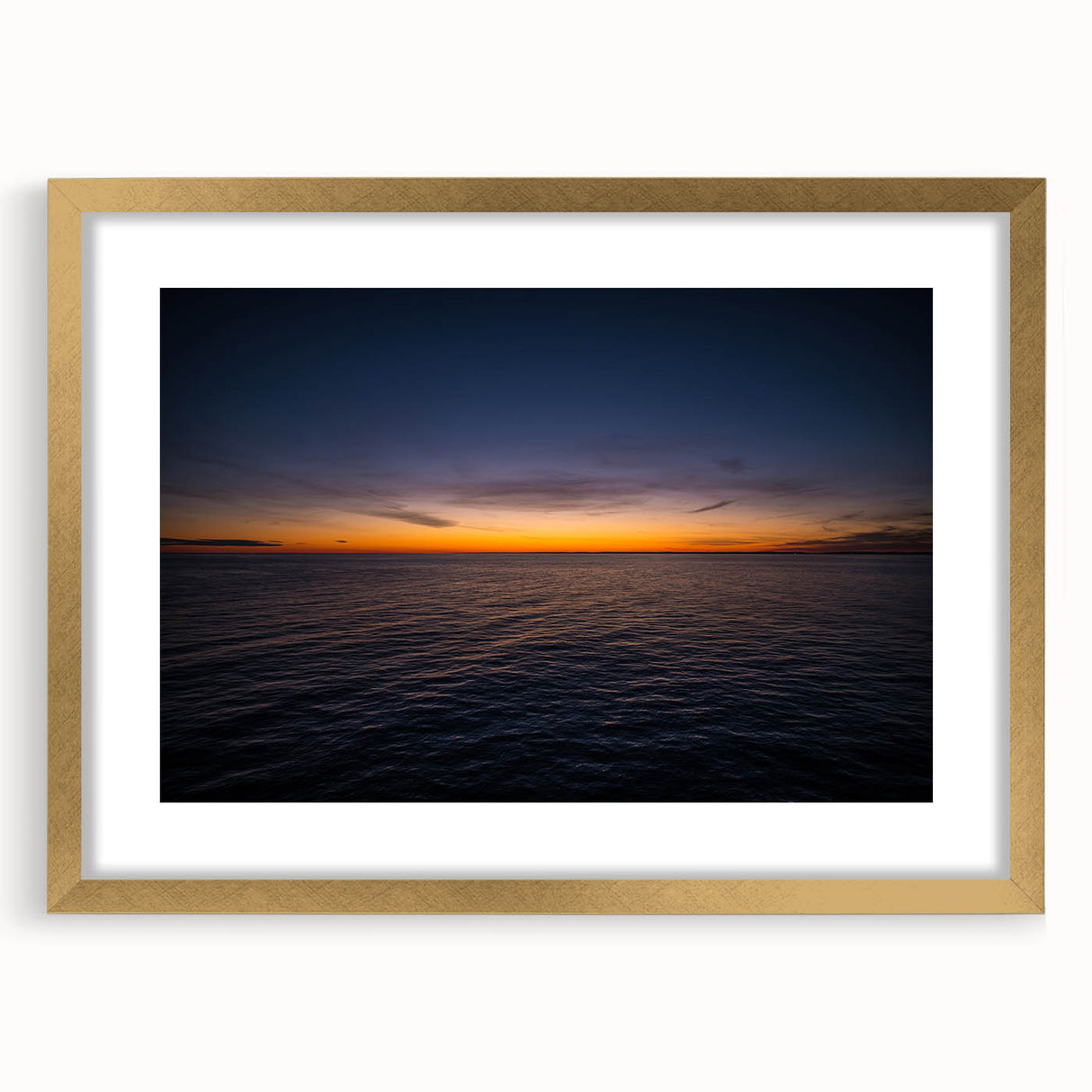 Extra large textured abstract art print of New Brunswick scenery in a gold frame, suitable for living room decor.