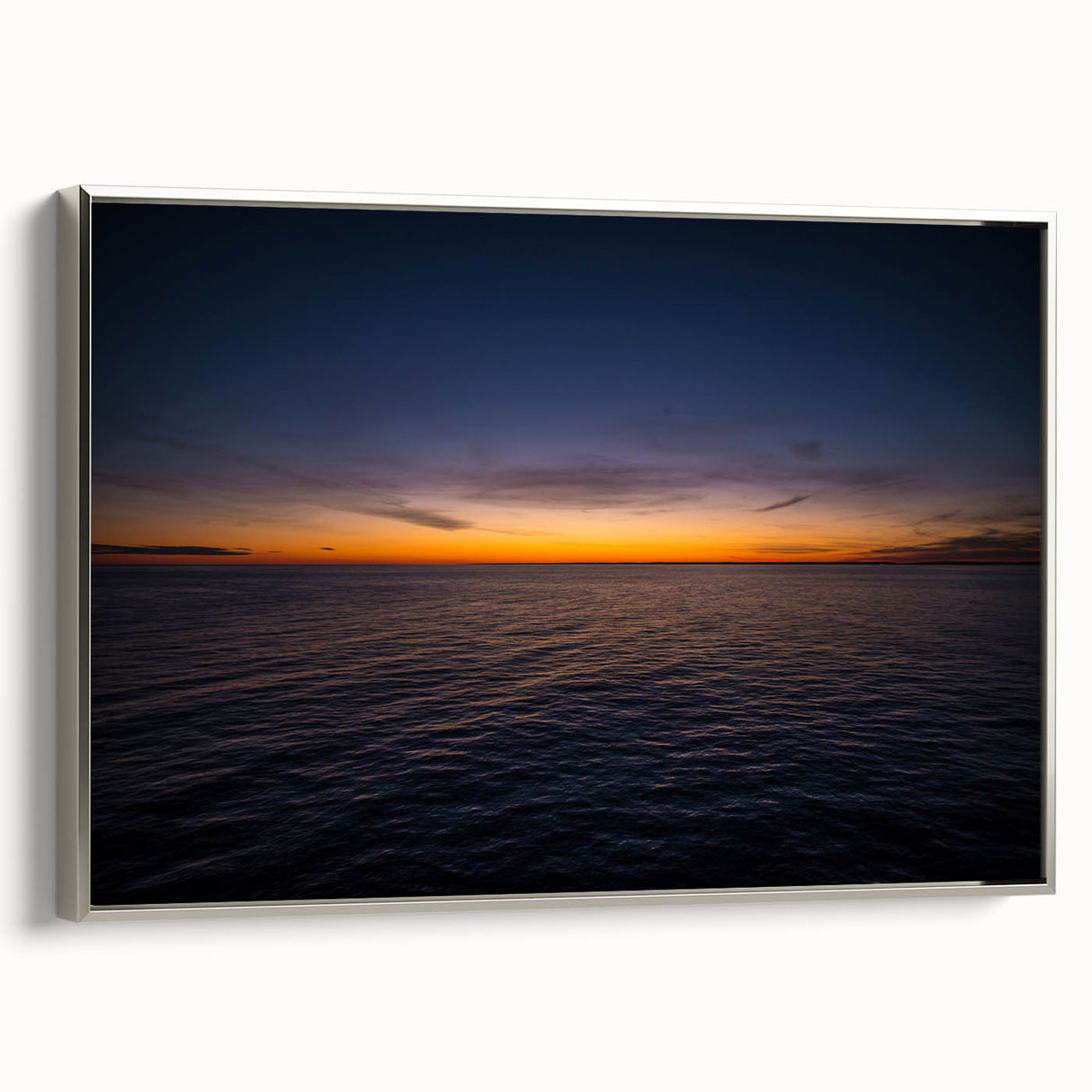 Landscape art painting of New Brunswick scenery in colorful hues on a silver-framed canvas, ideal for living room decor.