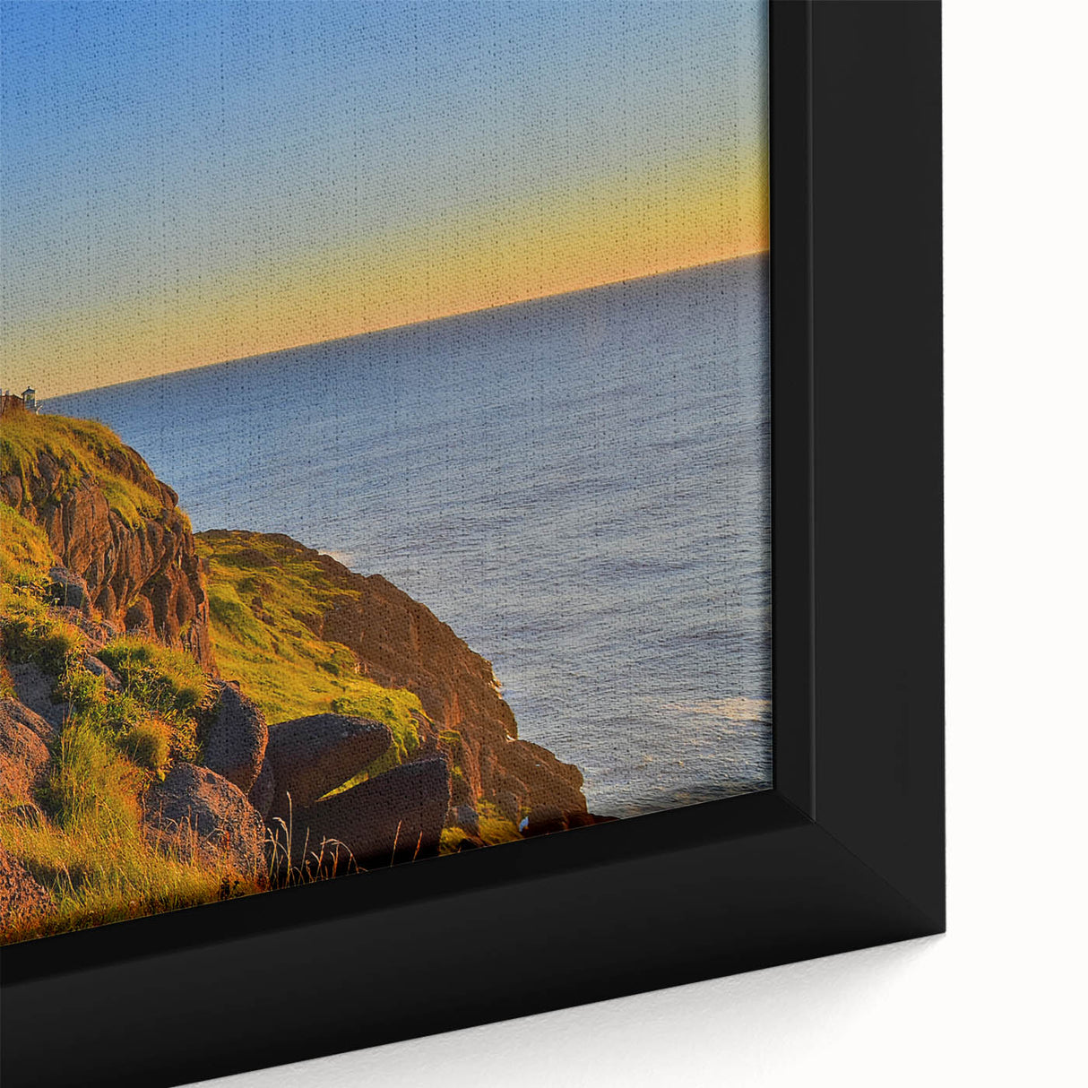 Extra large framed canvas featuring a textured depiction of colorful Newfoundland scenery, ideal for living room decor.