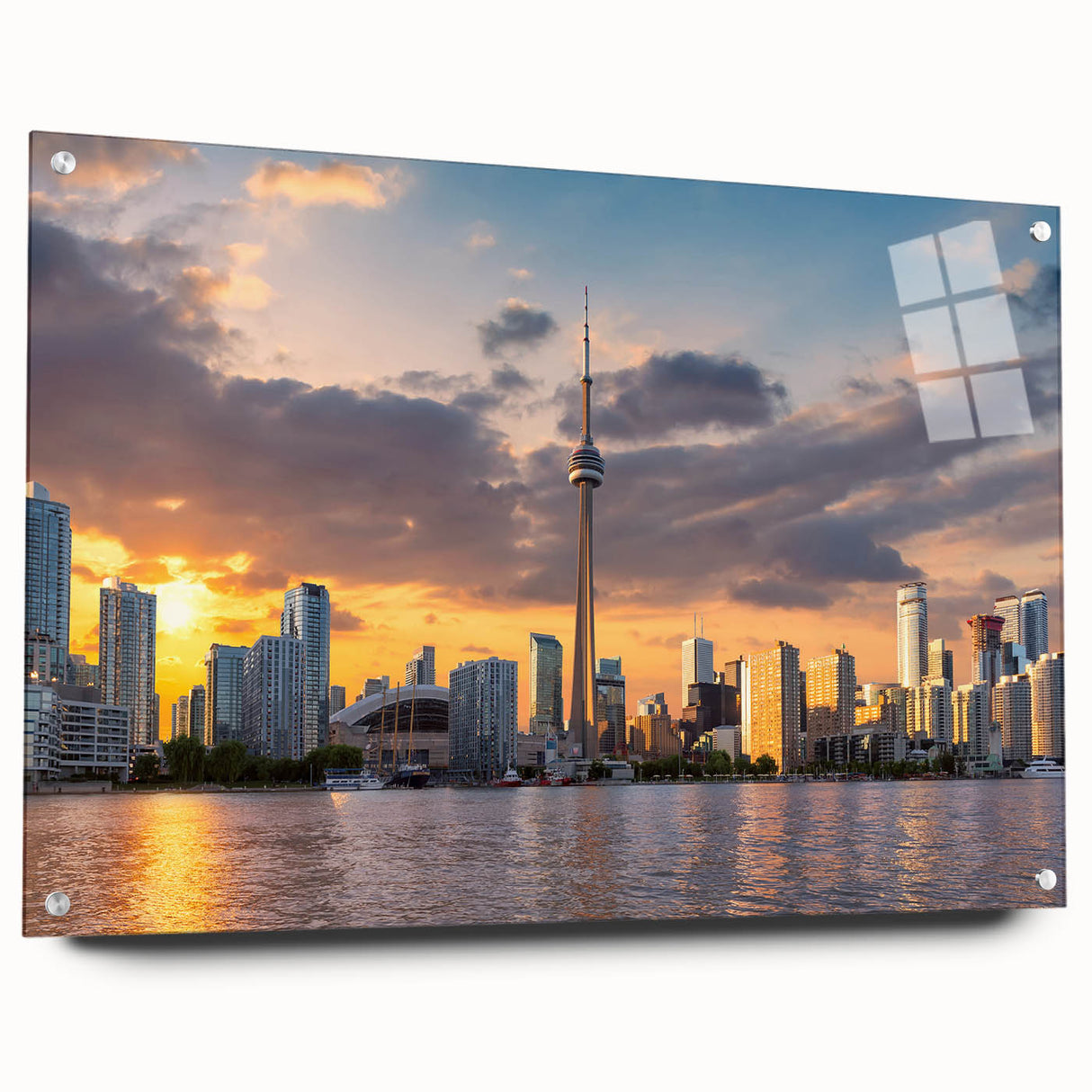 Acrylic print of a large abstract depiction of Ontario, Canada, in muted earth tones.