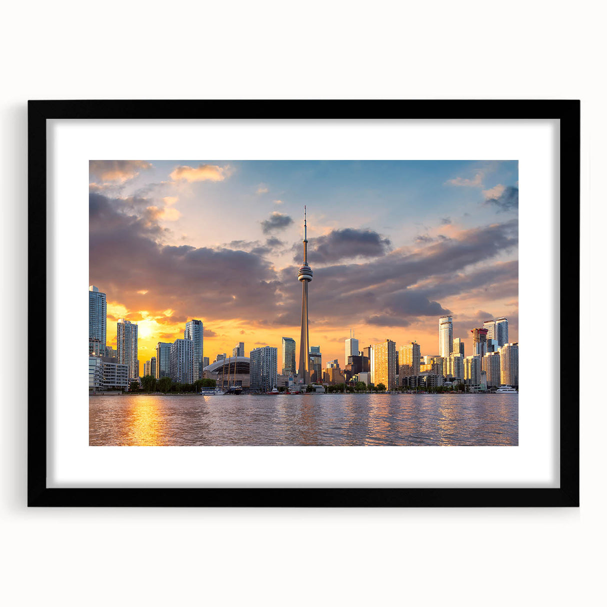 Extra large abstract art print of Ontario, Canada, in vibrant colors on a textured canvas, framed in black.