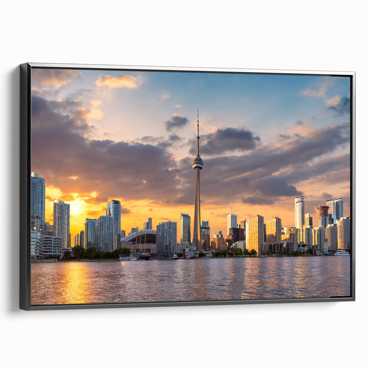 Black and white framed canvas featuring a vintage-style Ontario landscape, ideal for bedroom wall art.