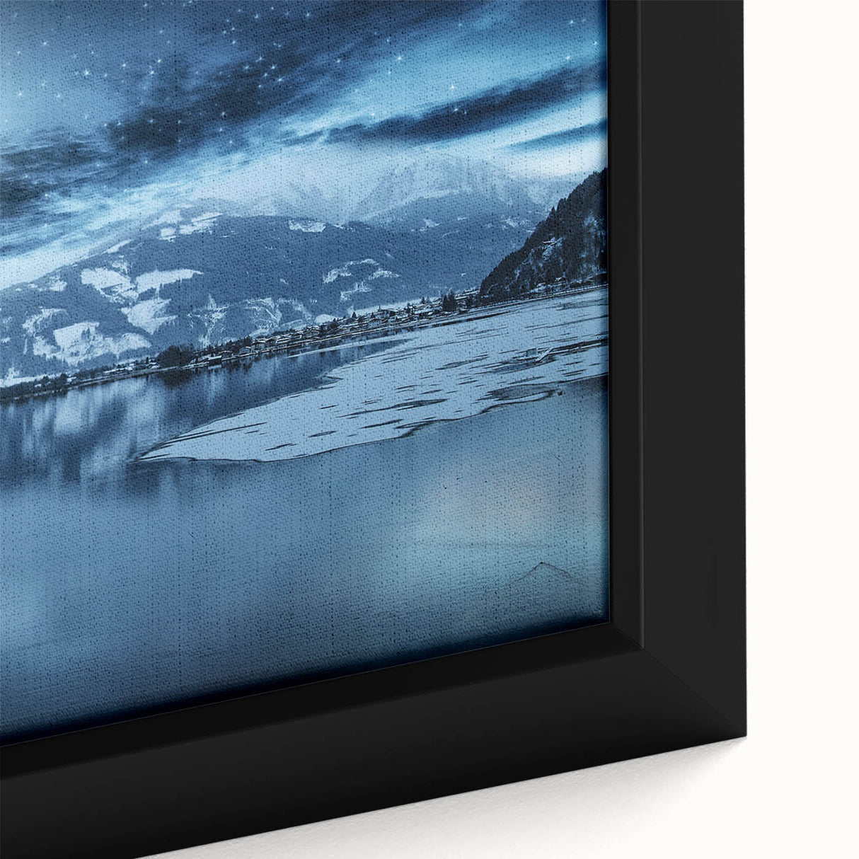 Black wall art featuring a textured depiction of Yukon scenery on a framed canvas, using vibrant colors.