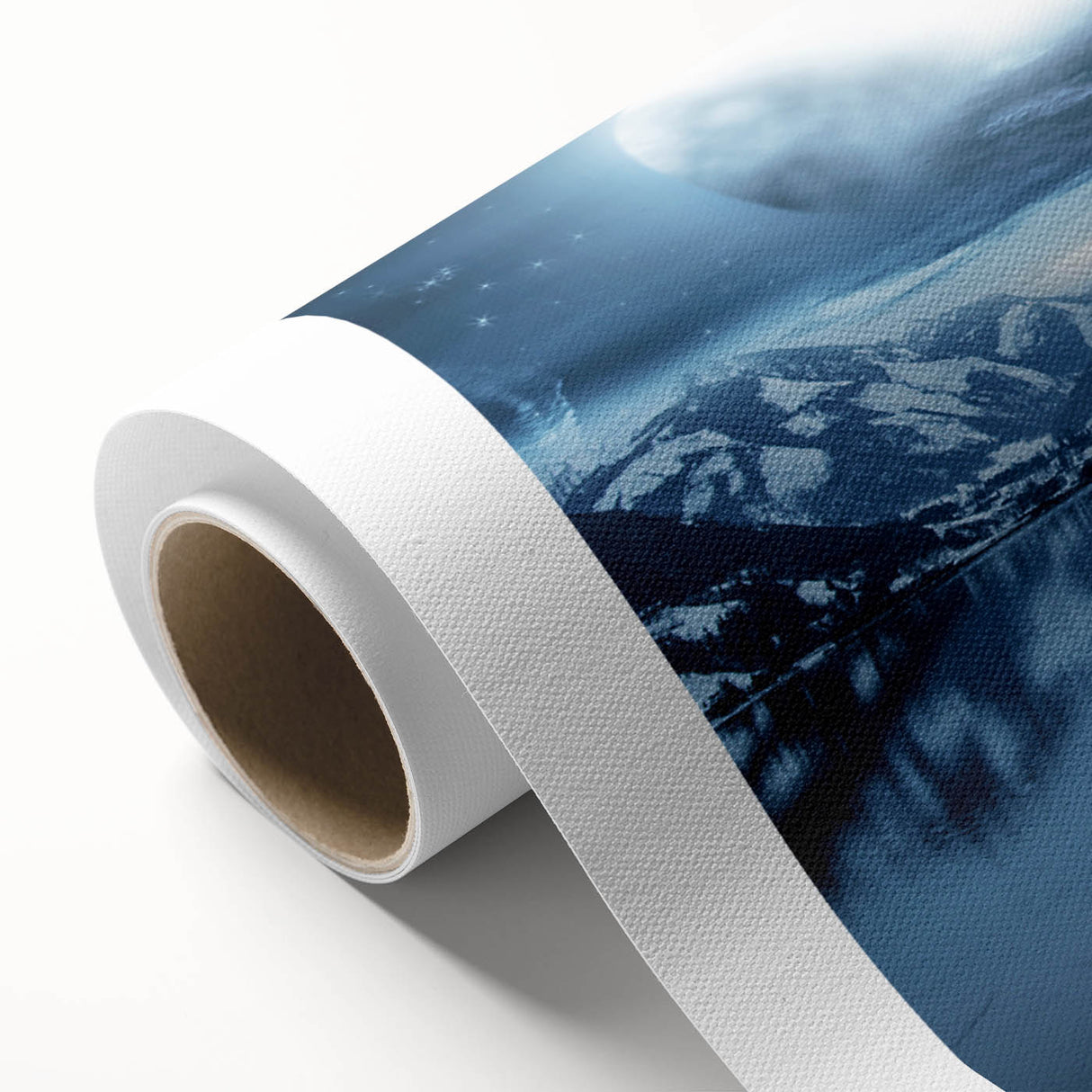 Art Deco poster of Yukon scenery with muted greens and blues on rolled canvas, ideal for nursery wall art.