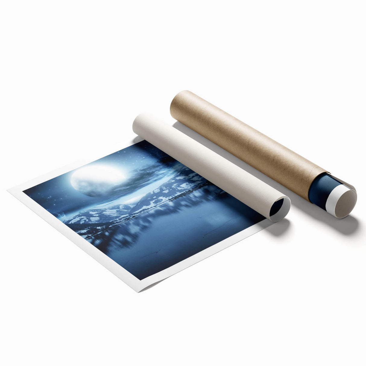 Extra large rolled print of Yukon scenery with floral motifs in soft green and blue tones.