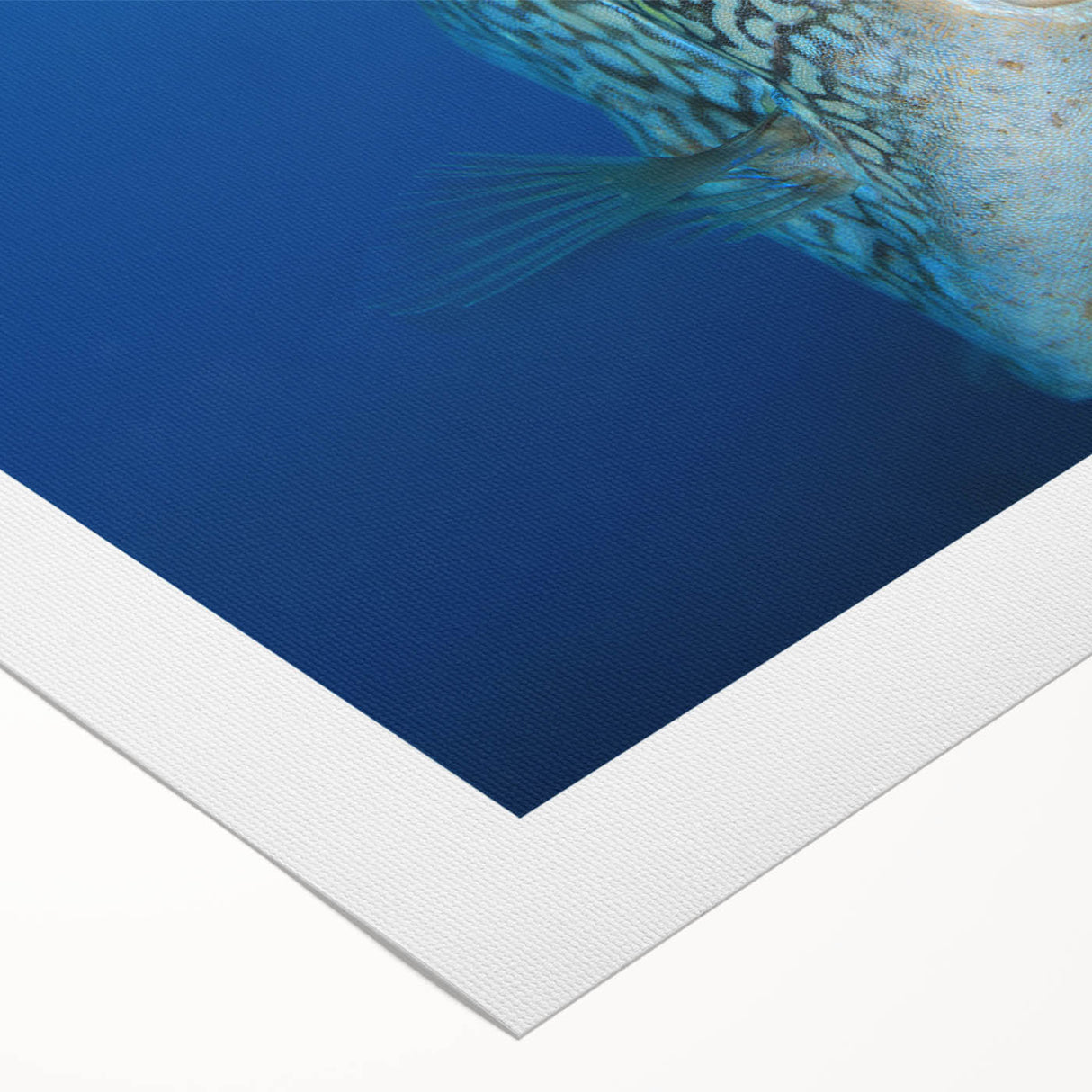 Art deco poster of a Caribbean scenery in muted blue and green tones on rolled canvas, ideal for dining room wall art.