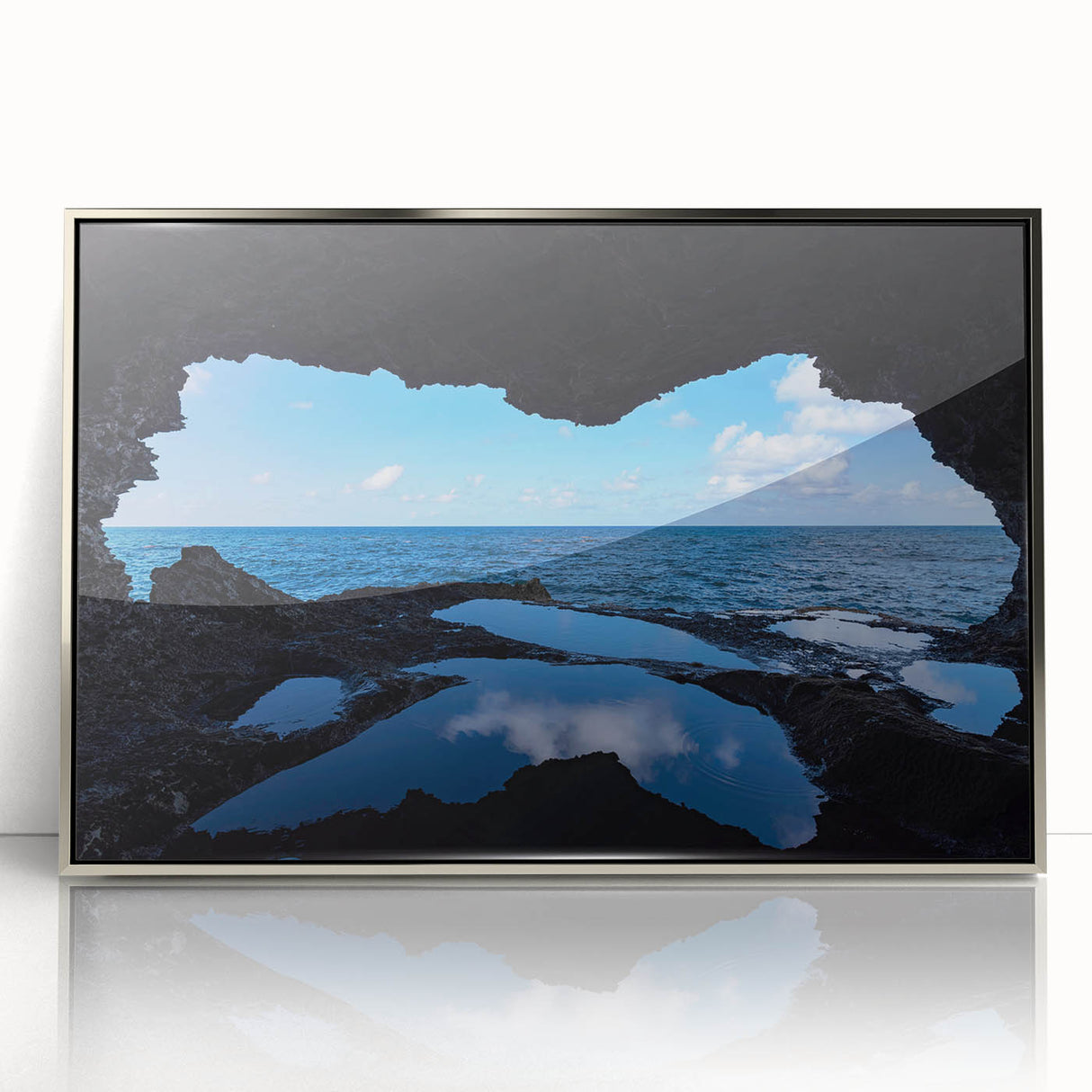 Large acrylic print of a Caribbean Barbados scenery in silver frame, suitable for modern art wall decor.