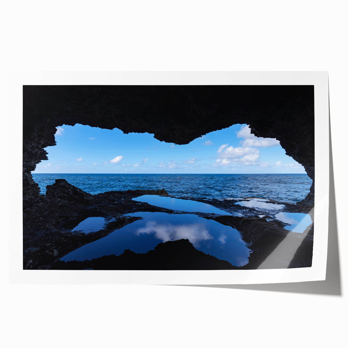 Caribbean beach scenery on a rolled print, featuring soft pastel colors, ideal for art wall dining room.