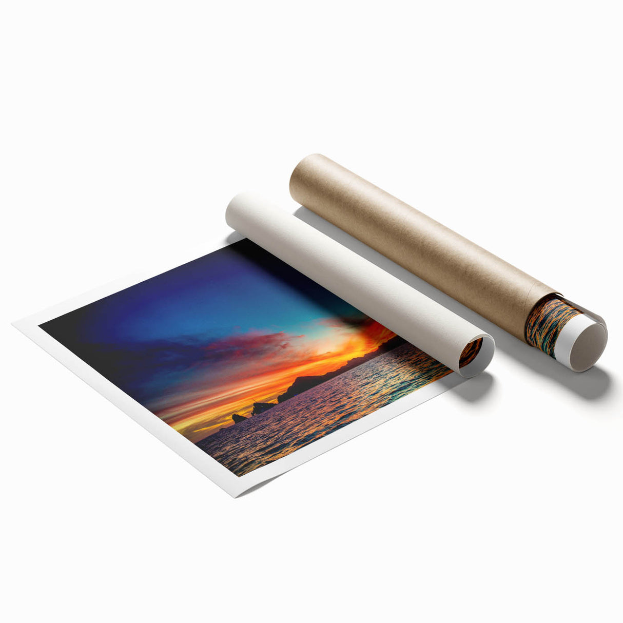 Extra large rolled print of Cabo San Lucas scenery with vibrant ocean and floral elements.