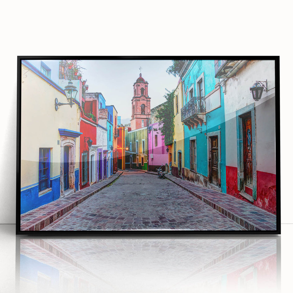 Large abstract wall art depicting Guanajuato, Mexico in vibrant colors on a black framed acrylic.