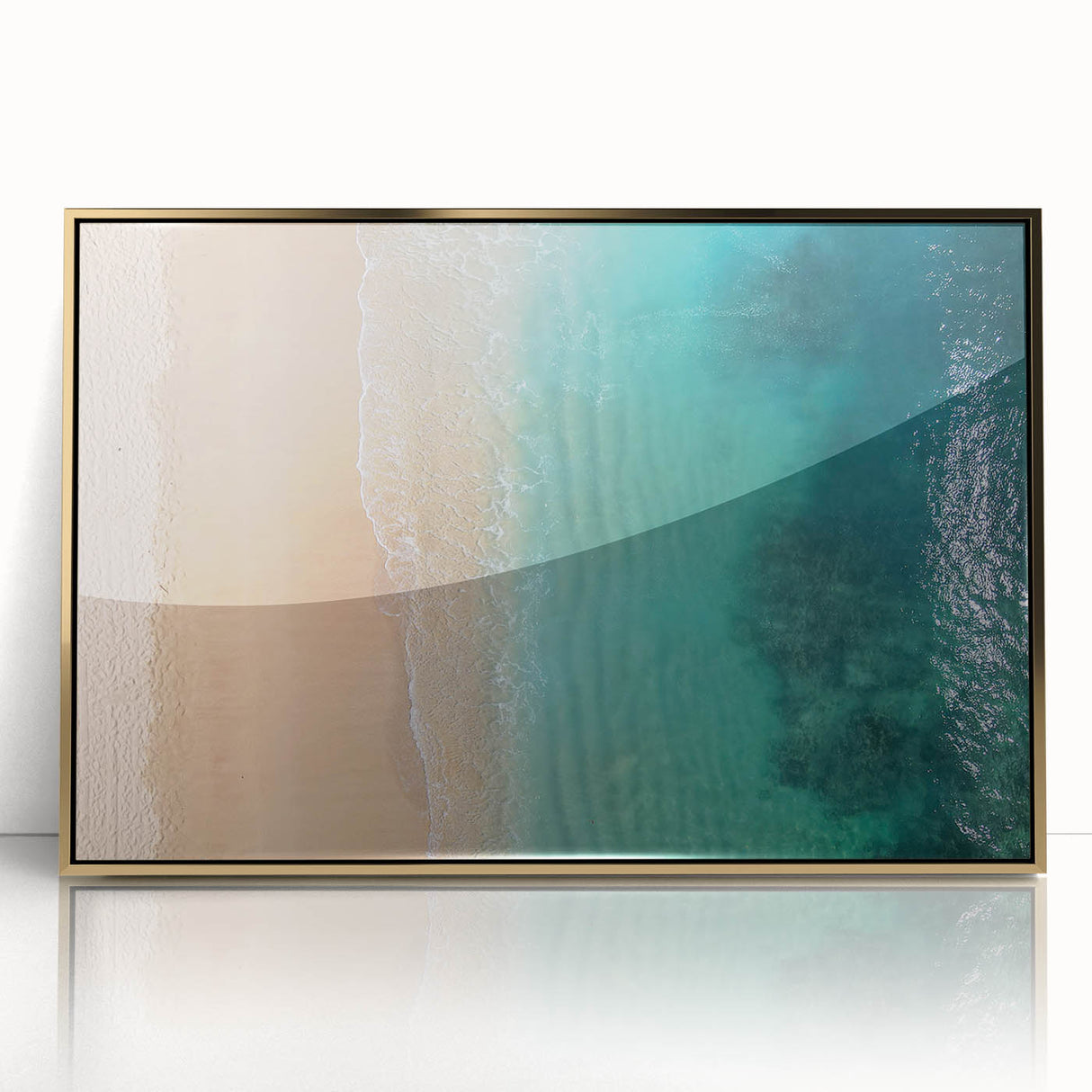 Framed acrylic print of Oahu, Hawaii scenery in gold tones, ideal for modern art wall decor.