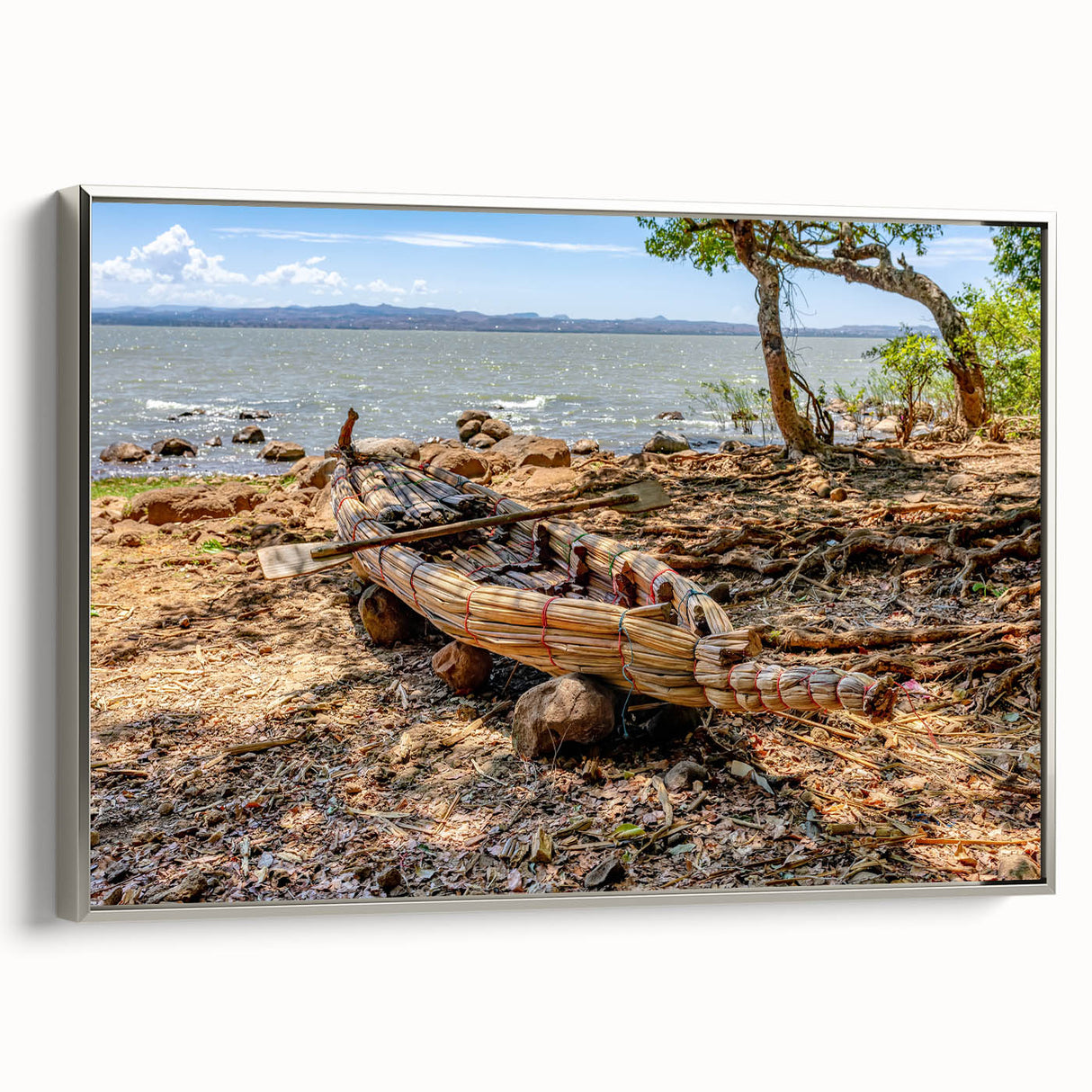 Vintage poster art of an Ethiopian landscape on framed canvas, featuring colorful art in extra large size.