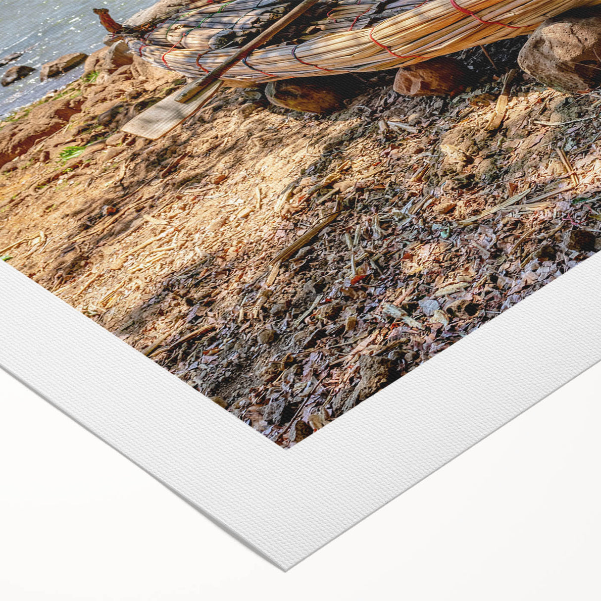 Art deco poster of an Ethiopian landscape on rolled canvas, displaying earth tones, ideal for dining room wall art.