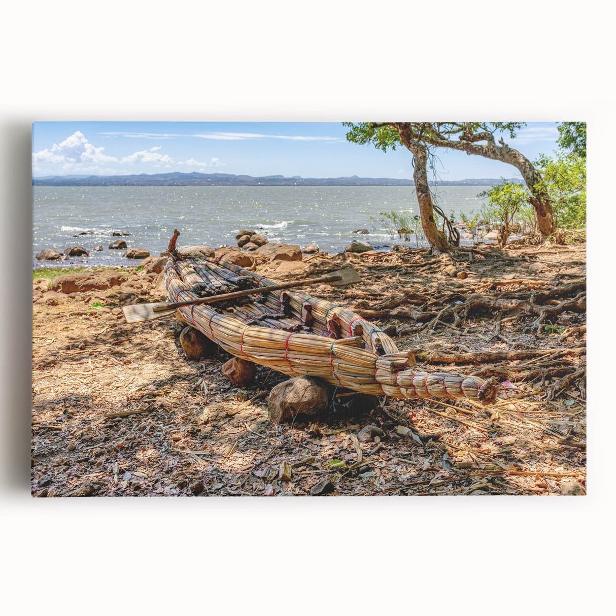 Large black and white acrylic print of Ethiopian scenery, perfect for kitchen wall art.
