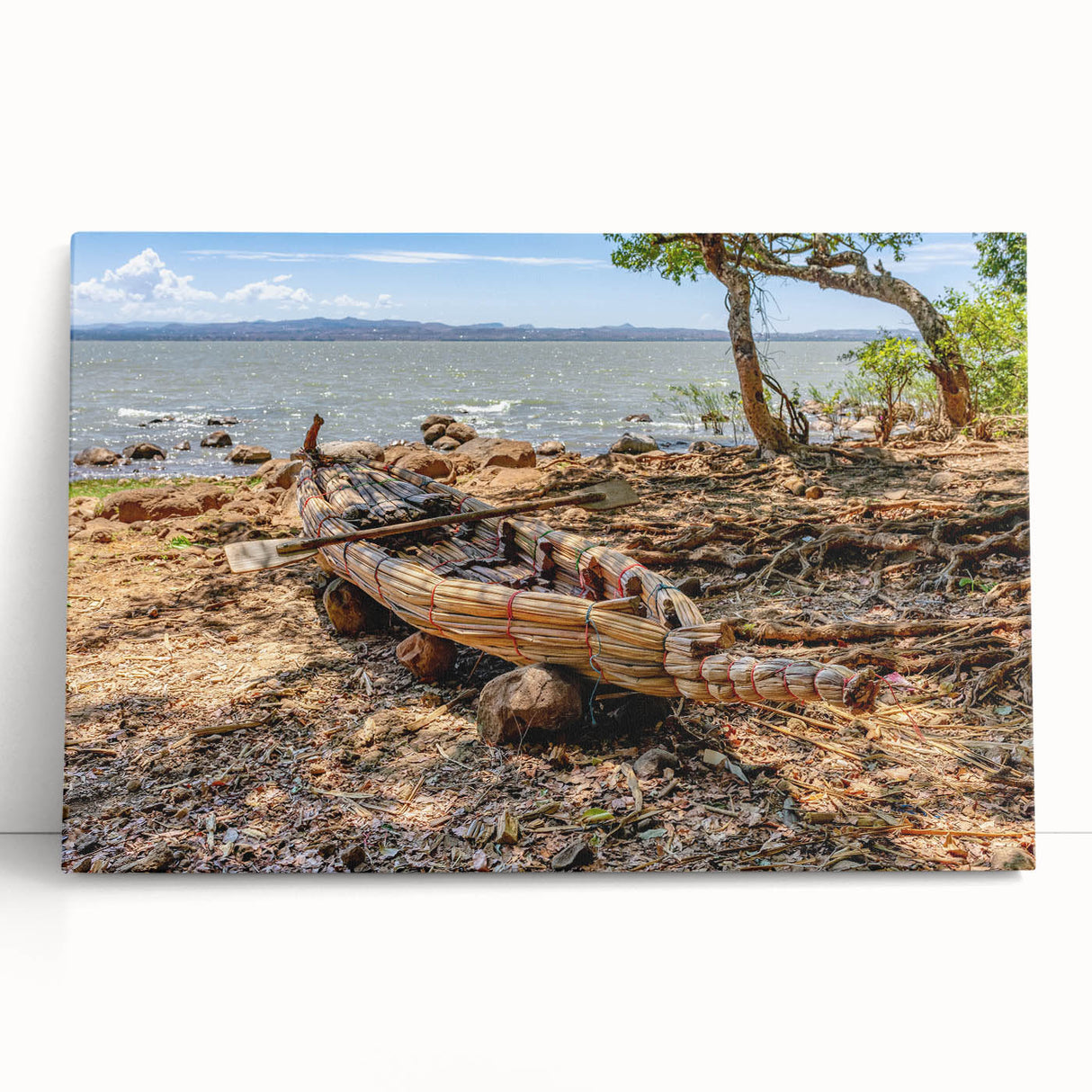 Large black and white canvas print of Ethiopian scenery, ideal for kitchen wall art or bedroom ambiance.