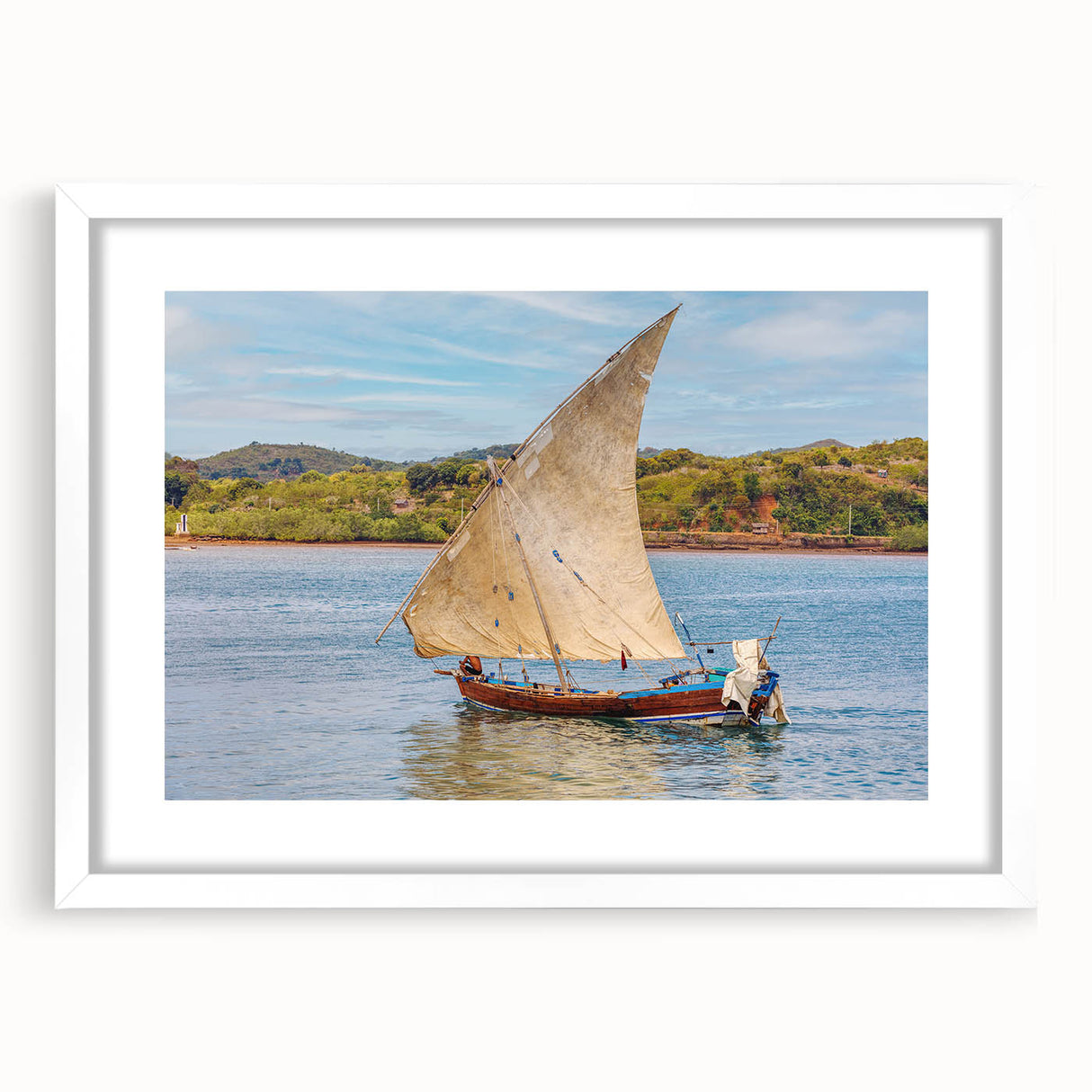 Extra large abstract art print depicting a textured Madagascar scenery, in muted earth tones on a framed canvas.