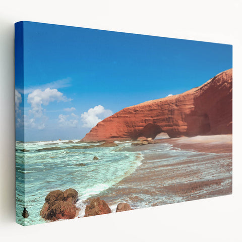 Large canvas print of a Moroccan landscape in earth tones, ideal for kitchen wall art.