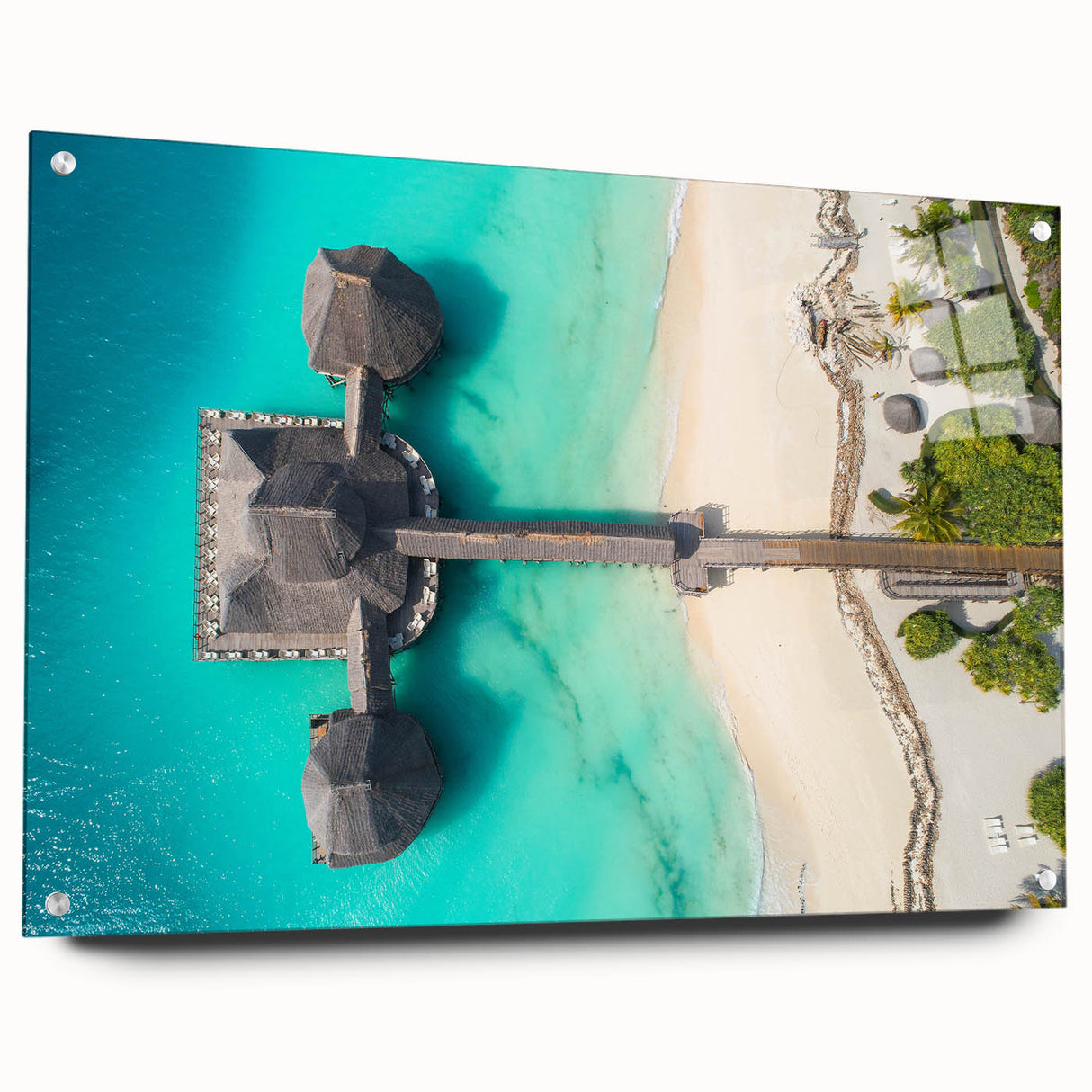 Large abstract wall art depicting Tanzanian scenery in muted earth tones on acrylic glass.