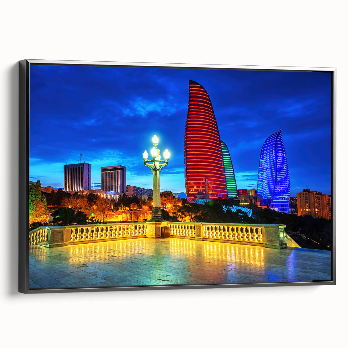 Black and white framed canvas of a vintage landscape painting, ideal for bedroom wall art.