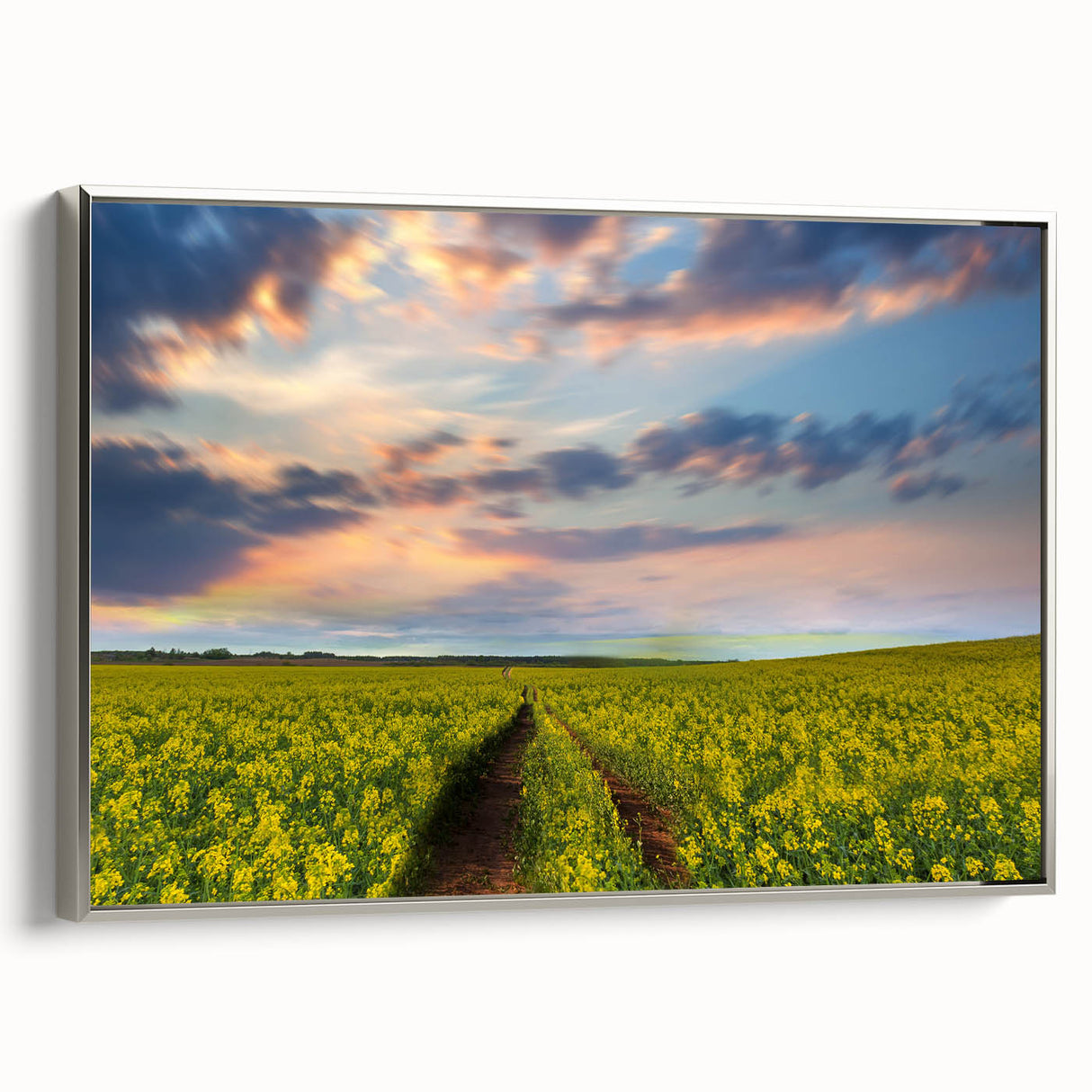 Landscape art painting of a serene Bangladesh riverside on a framed canvas, featuring vibrant green and blue tones.