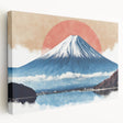 Mount Fuji depicted in muted gray and blue tones on a large stretched canvas, suitable for kitchen wall art.