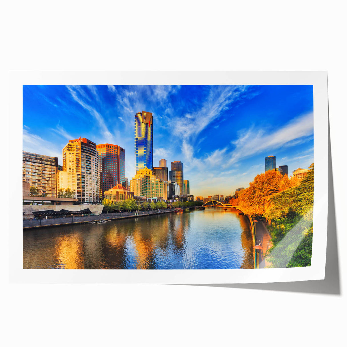 Extra large rolled print depicting a Melbourne scenery in muted earth tones, suitable for art wall dining room.