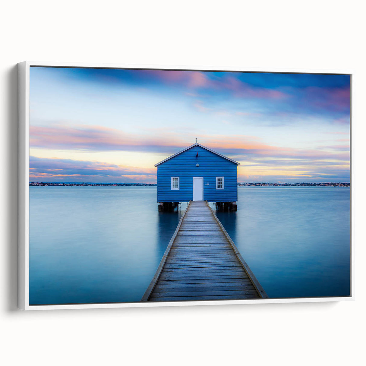 Framed canvas featuring a vintage-style landscape painting of Perth, Australia in muted earth tones.